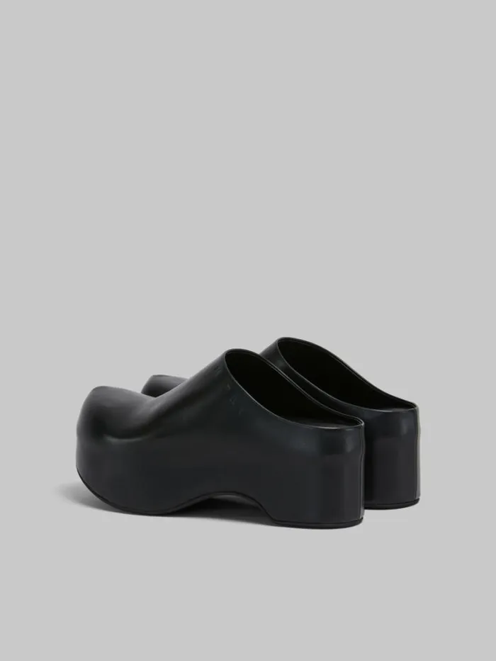 Women Marni Slides and Sandals Black Leather Chunky Clog Sabot