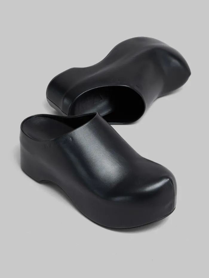 Women Marni Slides and Sandals Black Leather Chunky Clog Sabot