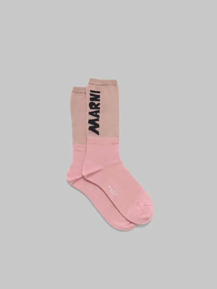 Women Marni Socks Pink And Beige Socks With Marni Logo