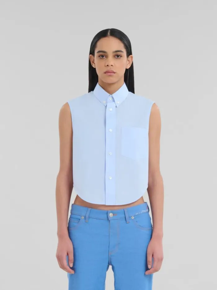 Women Marni Tops and Tshirts Blue Organic Poplin Cropped Shirt