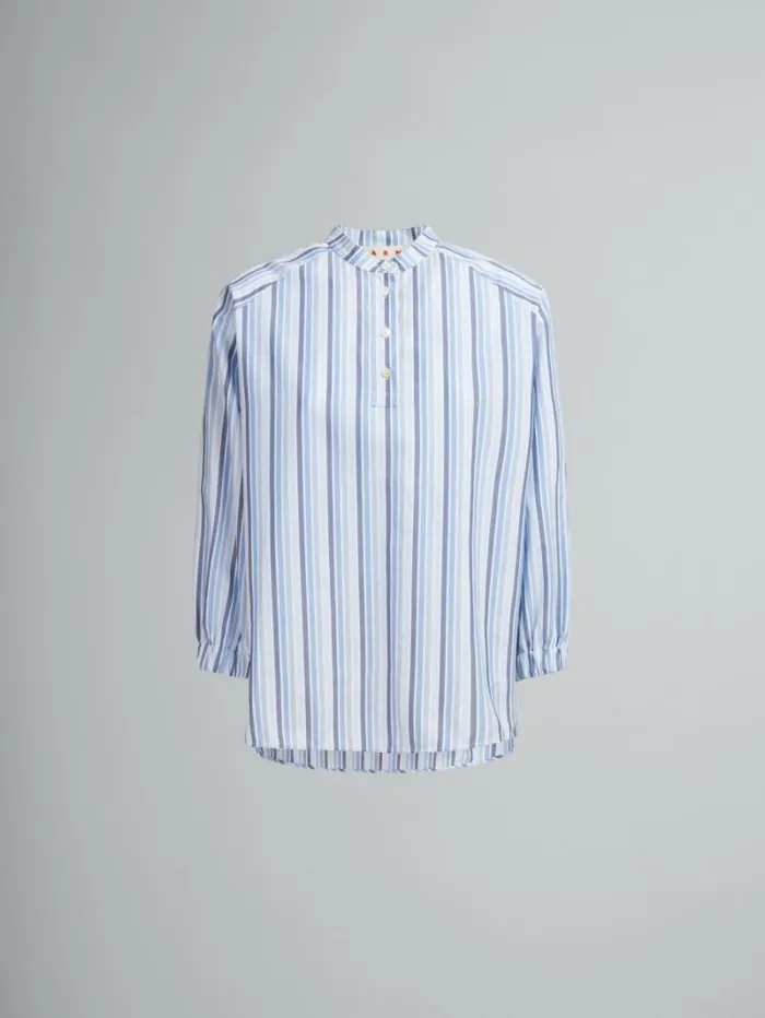Women Marni Tops and Tshirts Blue Striped Poplin Top With Mandarin Collar