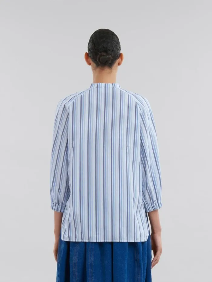 Women Marni Tops and Tshirts Blue Striped Poplin Top With Mandarin Collar