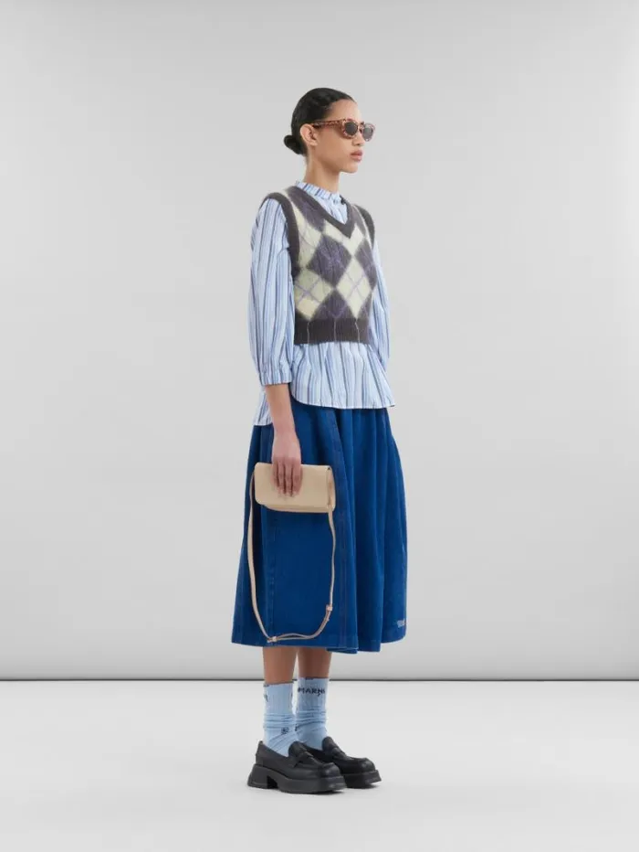 Women Marni Tops and Tshirts Blue Striped Poplin Top With Mandarin Collar