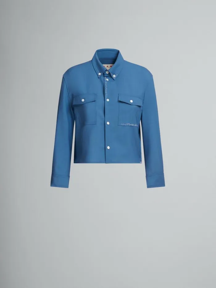 Women Marni Tops and Tshirts Blue Tropical Wool Cropped Shirt With Marni Mending