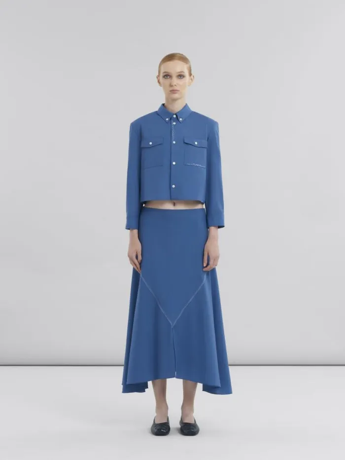 Women Marni Tops and Tshirts Blue Tropical Wool Cropped Shirt With Marni Mending