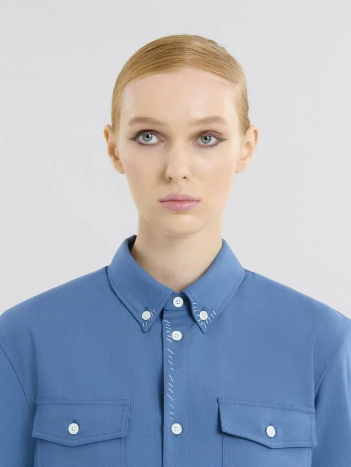 Women Marni Tops and Tshirts Blue Tropical Wool Cropped Shirt With Marni Mending