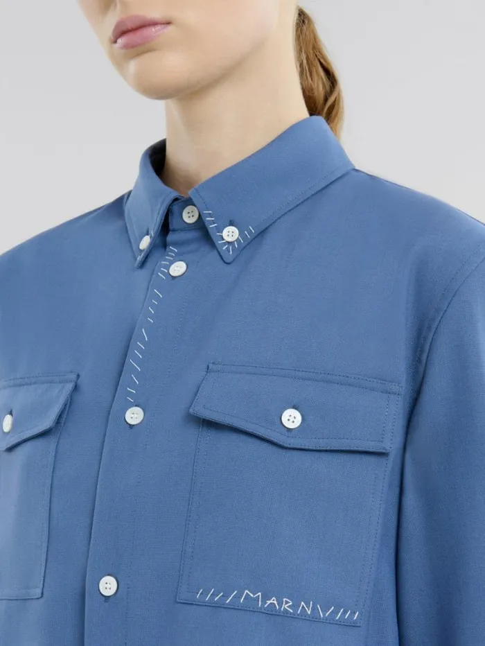 Women Marni Tops and Tshirts Blue Tropical Wool Cropped Shirt With Marni Mending