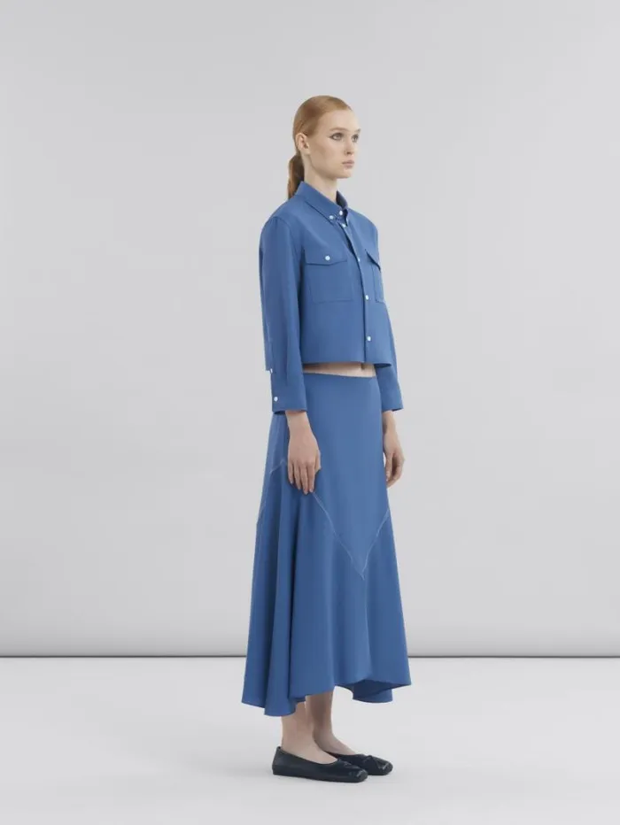 Women Marni Tops and Tshirts Blue Tropical Wool Cropped Shirt With Marni Mending
