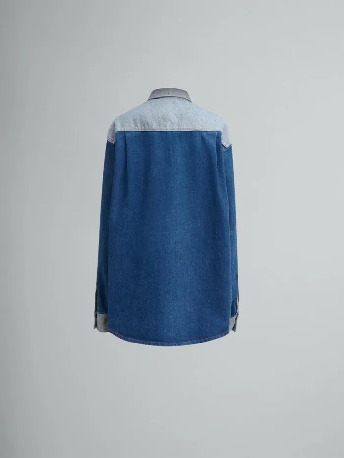 Women Marni Tops and Tshirts Blue TwoTone Denim Shirt With RawCut Edges