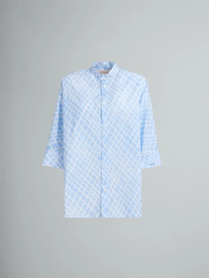 Women Marni Tops and Tshirts Light Blue Poplin Kimono Shirt With Landscapes Print