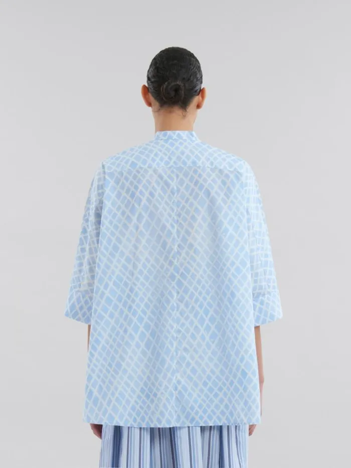 Women Marni Tops and Tshirts Light Blue Poplin Kimono Shirt With Landscapes Print