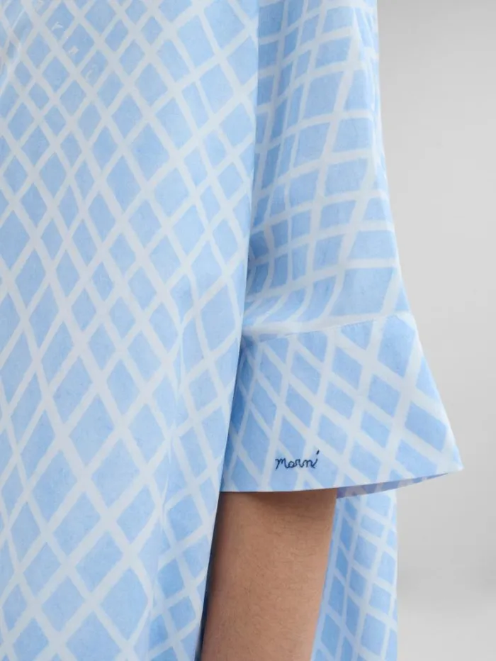Women Marni Tops and Tshirts Light Blue Poplin Kimono Shirt With Landscapes Print