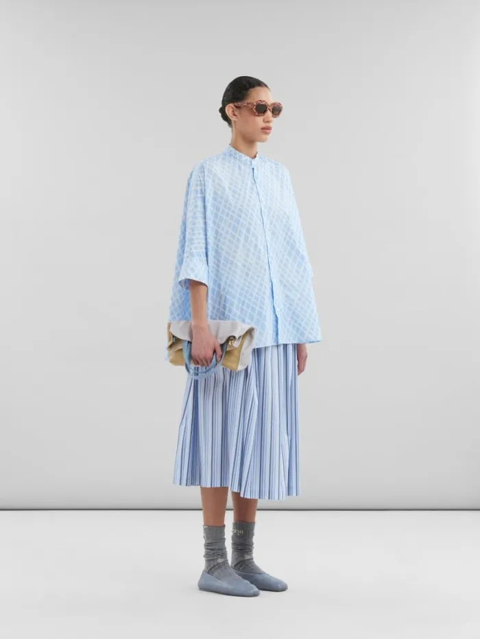 Women Marni Tops and Tshirts Light Blue Poplin Kimono Shirt With Landscapes Print