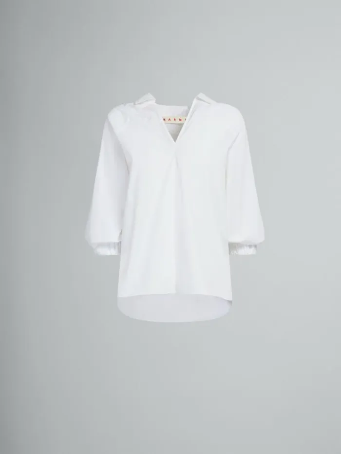 Women Marni Tops and Tshirts White Organic Poplin Top With Shirt Collar