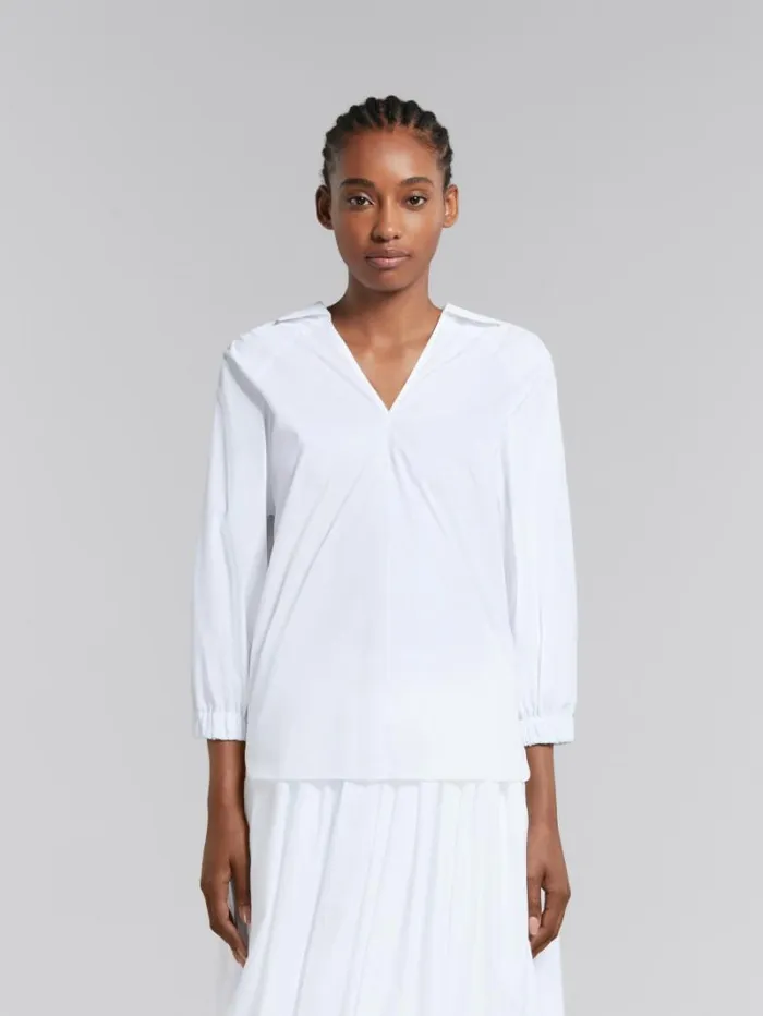 Women Marni Tops and Tshirts White Organic Poplin Top With Shirt Collar