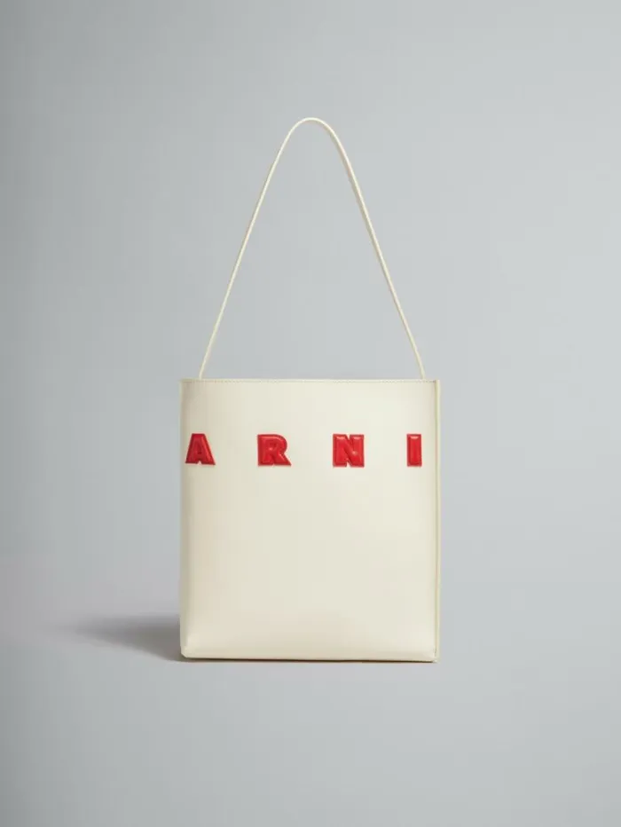 Women Marni Tote Bags Small White Leather Museo Hobo Bag With Patches