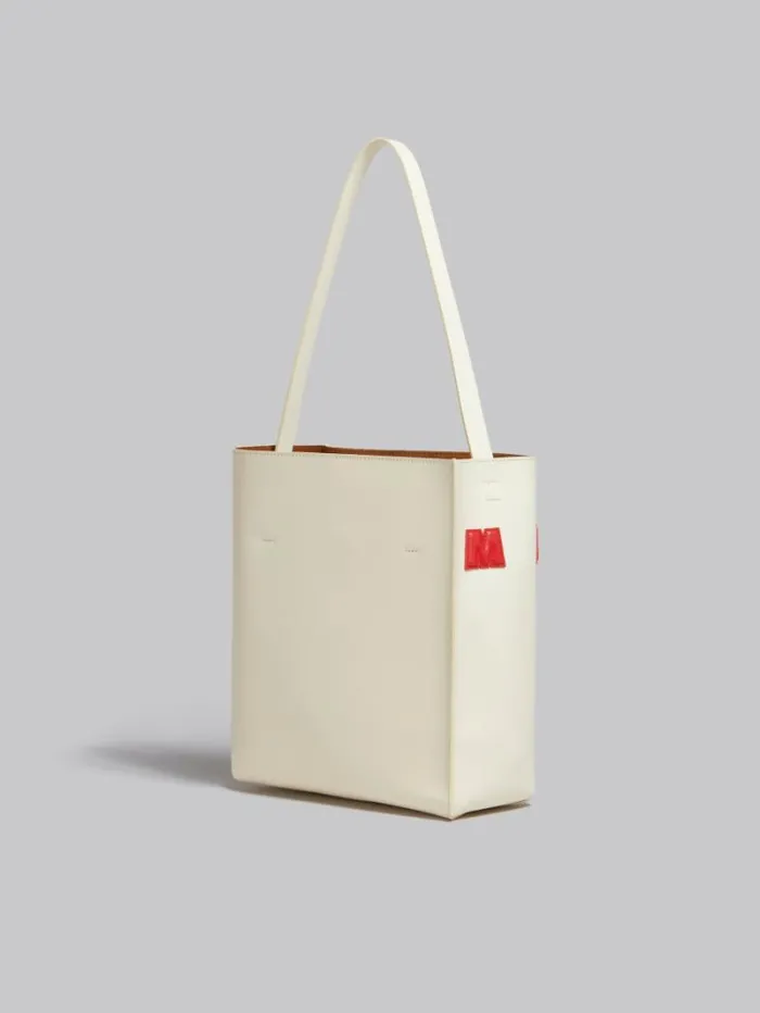 Women Marni Tote Bags Small White Leather Museo Hobo Bag With Patches