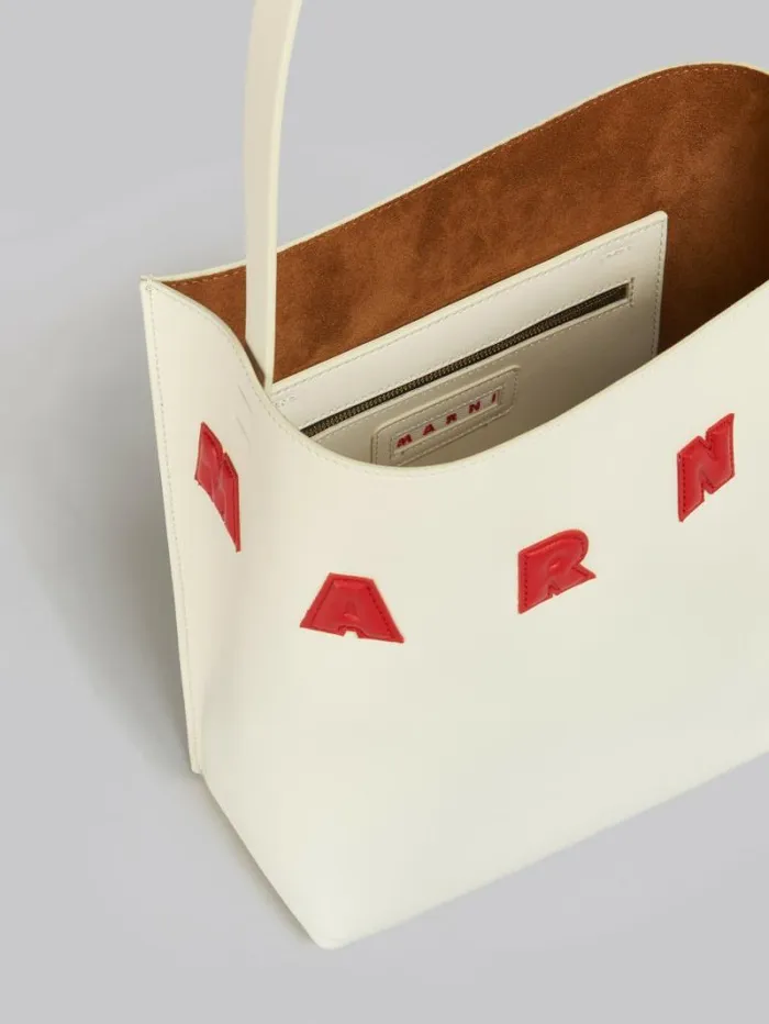 Women Marni Tote Bags Small White Leather Museo Hobo Bag With Patches