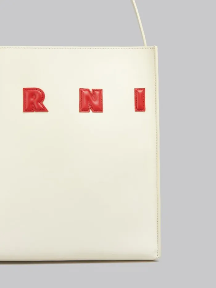 Women Marni Tote Bags Small White Leather Museo Hobo Bag With Patches