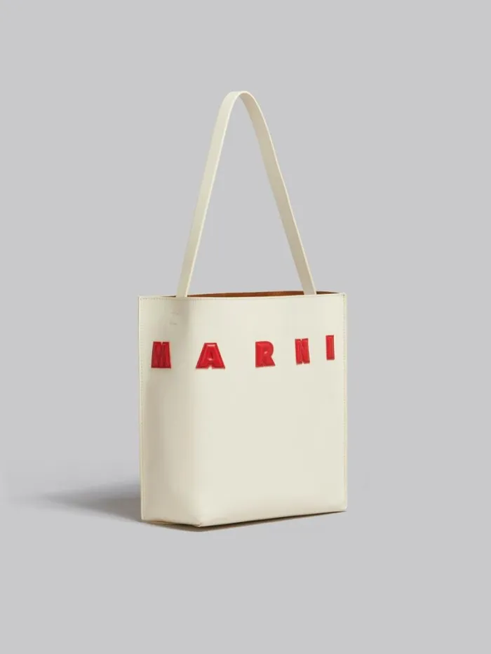 Women Marni Tote Bags Small White Leather Museo Hobo Bag With Patches