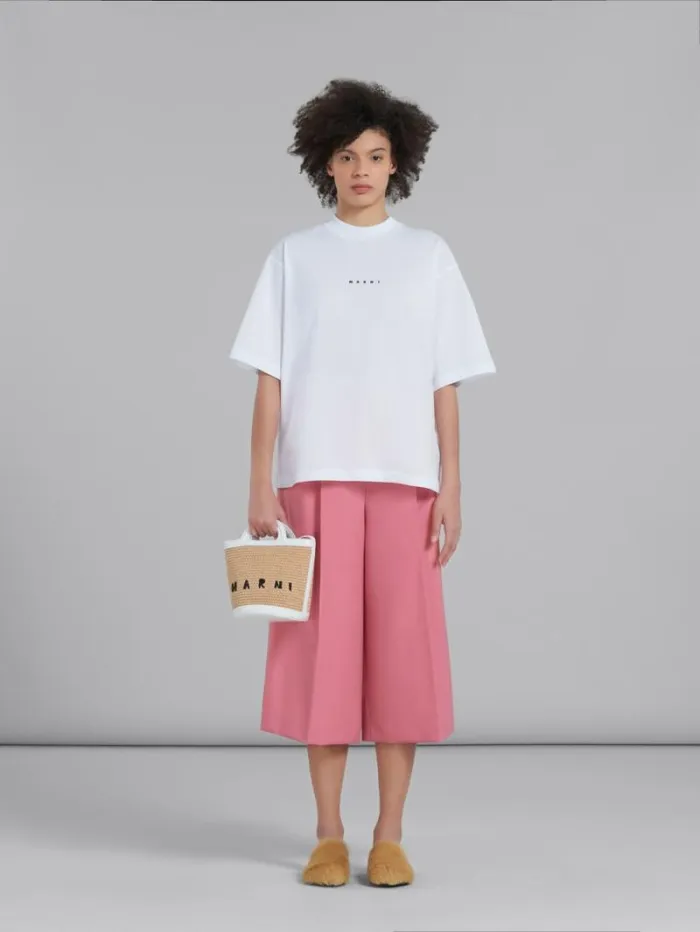 Women Marni Tropicalia Bag Tropicalia Small Bucket Bag In White Leather And RaffiaEffect Fabric