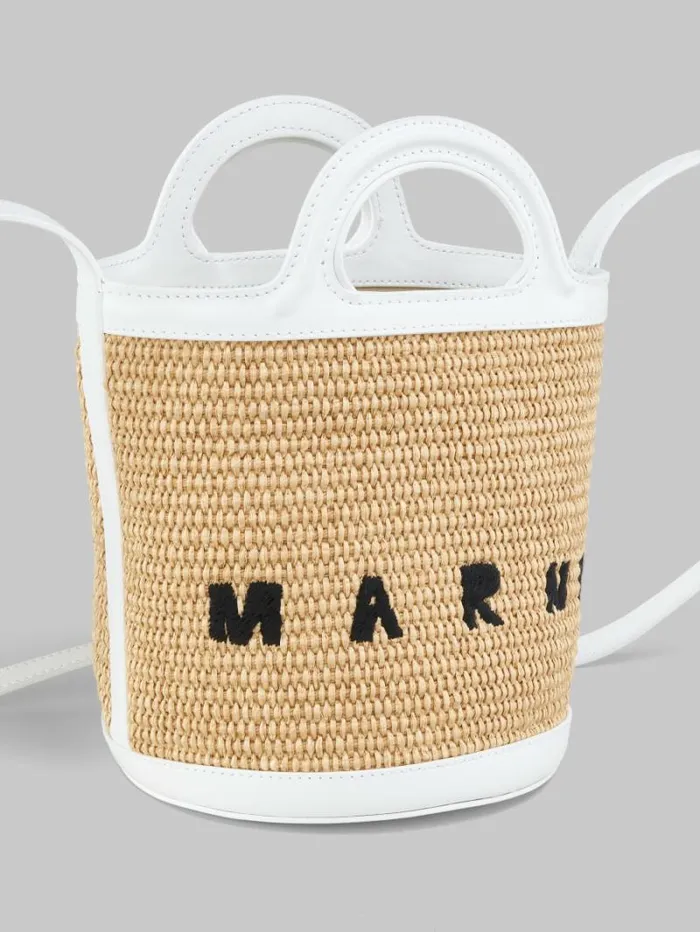 Women Marni Tropicalia Bag Tropicalia Small Bucket Bag In White Leather And RaffiaEffect Fabric
