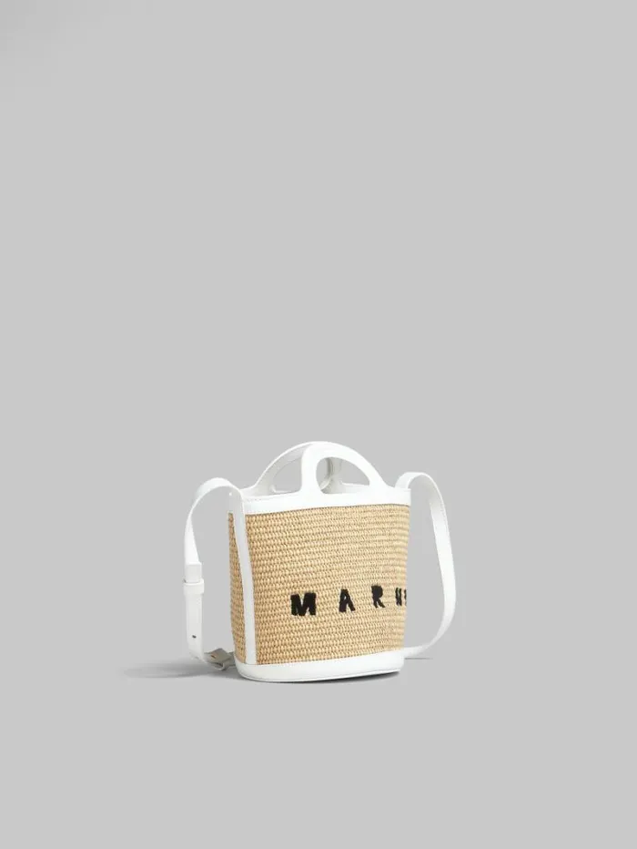 Women Marni Tropicalia Bag Tropicalia Small Bucket Bag In White Leather And RaffiaEffect Fabric