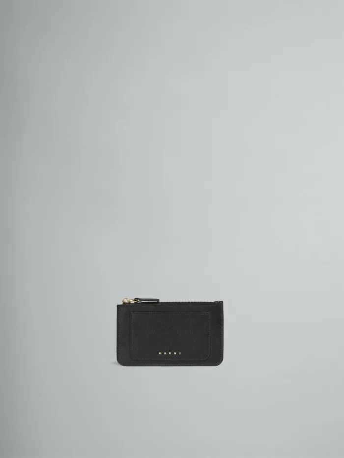Women Marni Wallets and Small Leather Goods Black Saffiano Leather Card Case