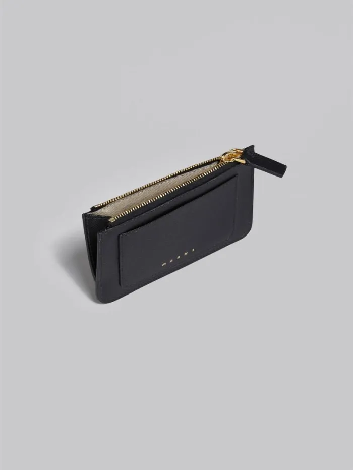 Women Marni Wallets and Small Leather Goods Black Saffiano Leather Card Case