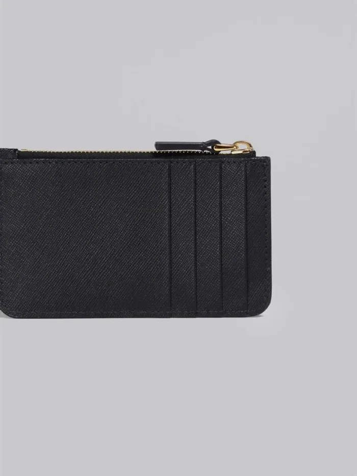 Women Marni Wallets and Small Leather Goods Black Saffiano Leather Card Case