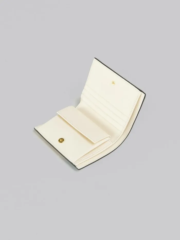 Women Marni Wallets and Small Leather Goods Light Green Beige And White Saffiano Leather BiFold Wallet