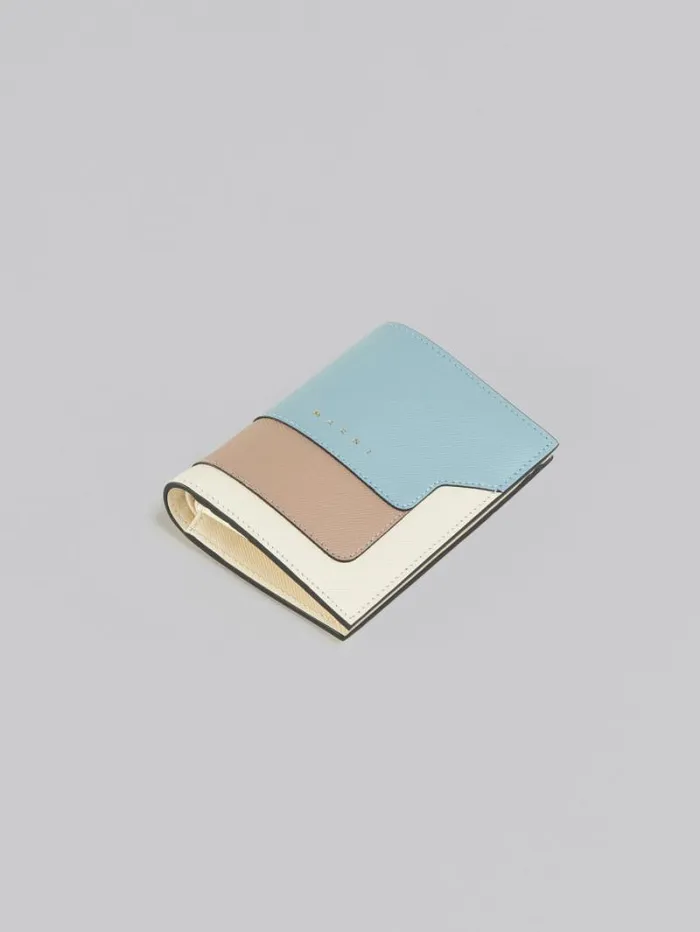 Women Marni Wallets and Small Leather Goods Light Green Beige And White Saffiano Leather BiFold Wallet