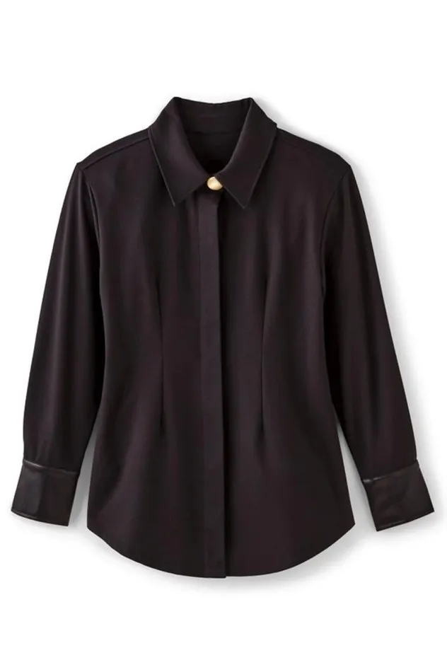 Women Mattea Faux Leather Cuff Tunic Black Soft Surroundings Tops Women Mattea Faux Leather Cuff Tunic Black Soft Surroundings Tops