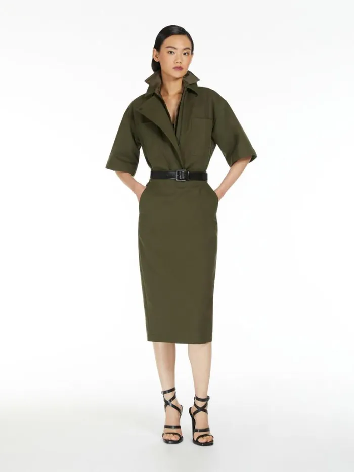 Women Max Mara Blouses Cotton Canvas Oversized Shirt Olive Green