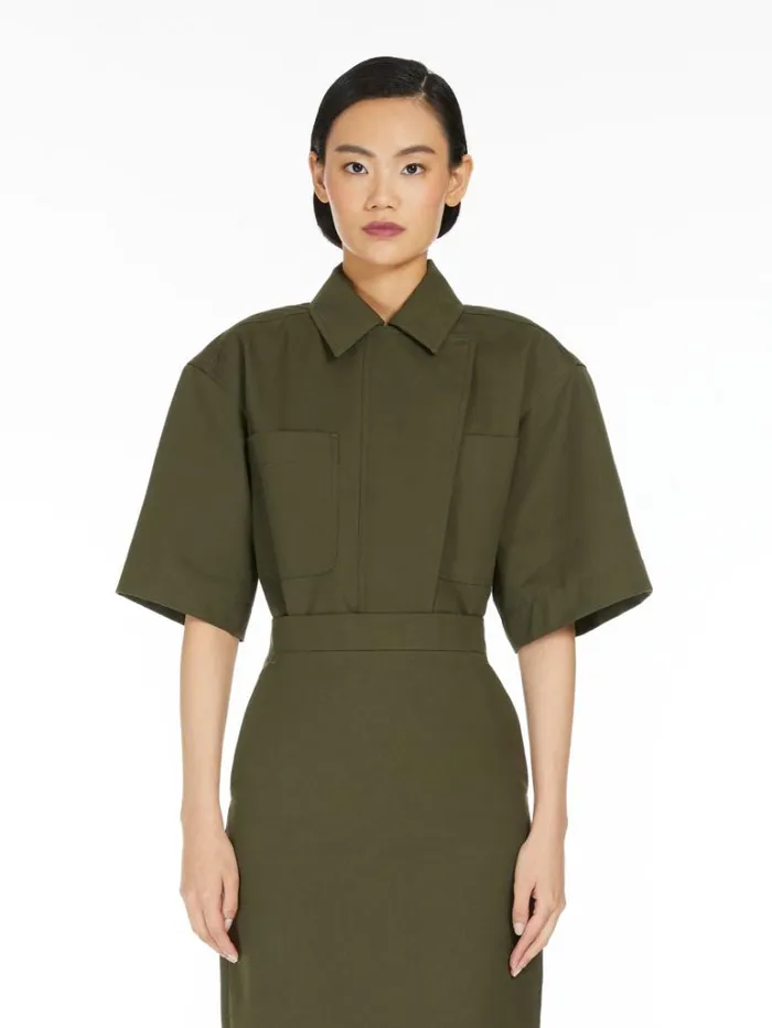 Women Max Mara Blouses Cotton Canvas Oversized Shirt Olive Green