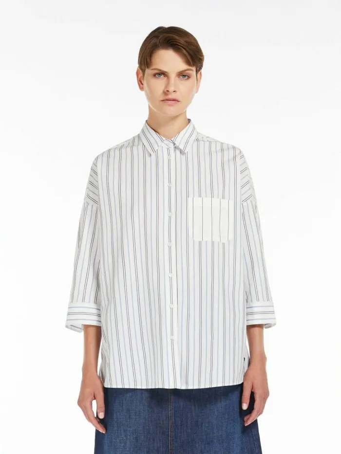 Women Max Mara Blouses Cotton Poplin Shirt Navy