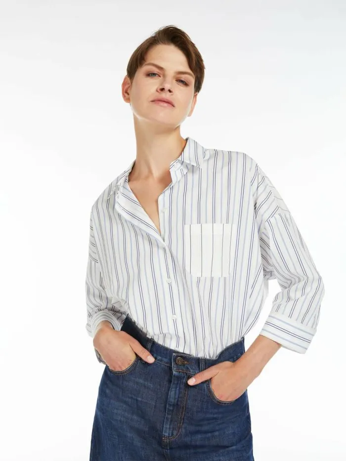 Women Max Mara Blouses Cotton Poplin Shirt Navy