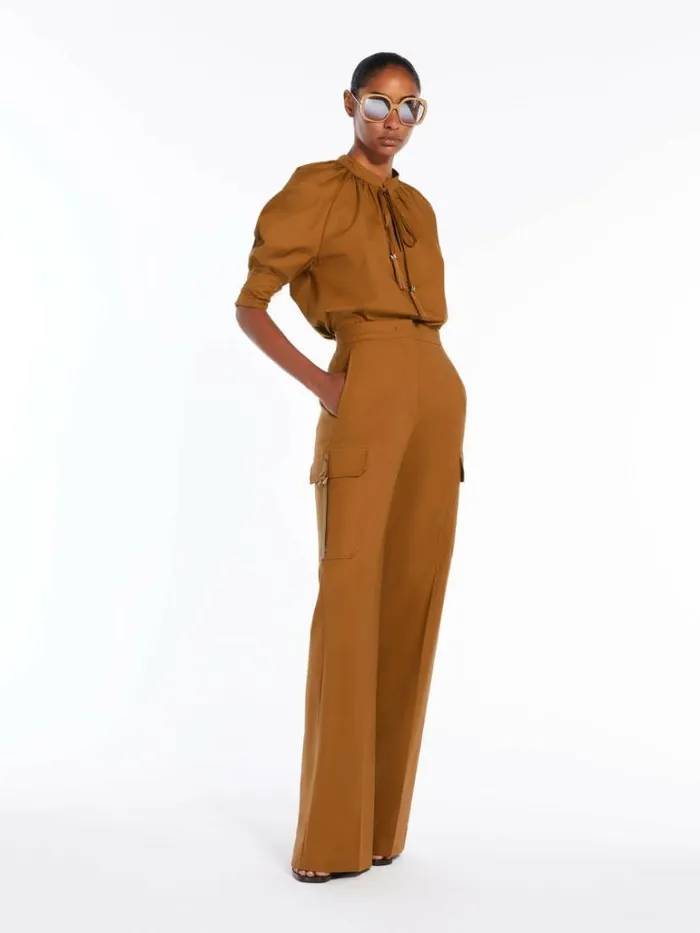 Women Max Mara Blouses Cotton Shirt With Balloon Sleeves Tobacco