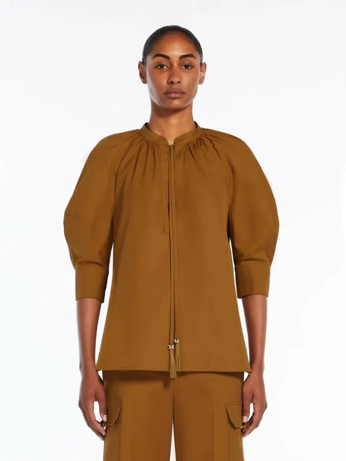 Women Max Mara Blouses Cotton Shirt With Balloon Sleeves Tobacco