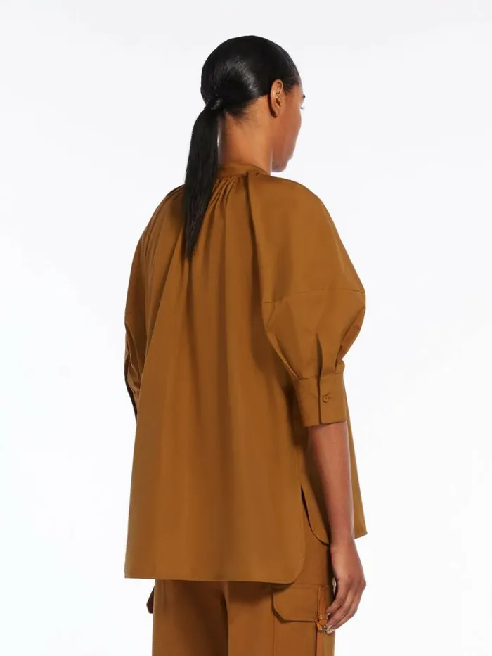 Women Max Mara Blouses Cotton Shirt With Balloon Sleeves Tobacco