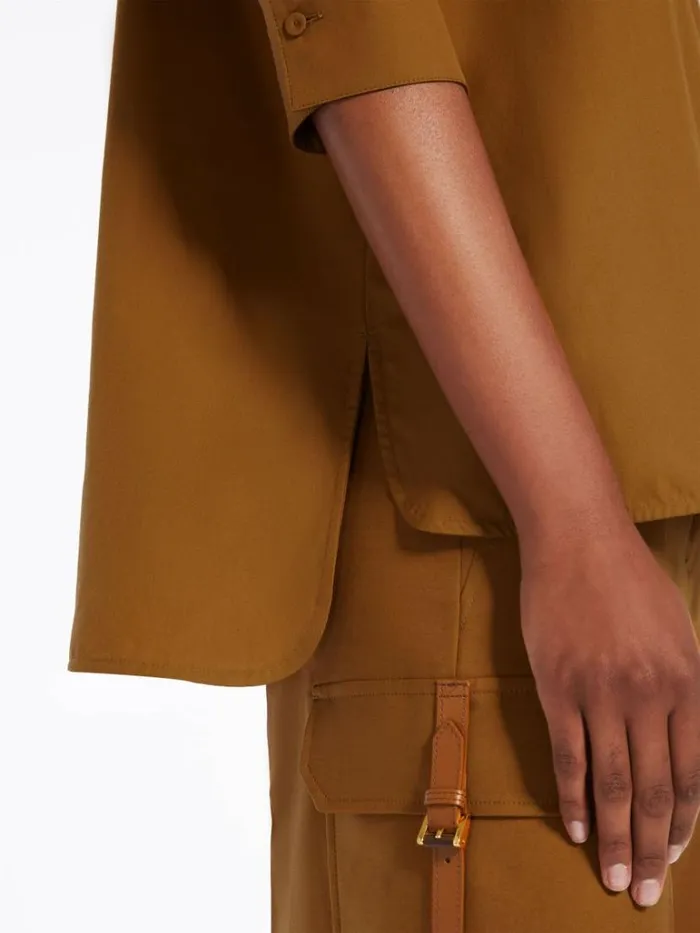 Women Max Mara Blouses Cotton Shirt With Balloon Sleeves Tobacco