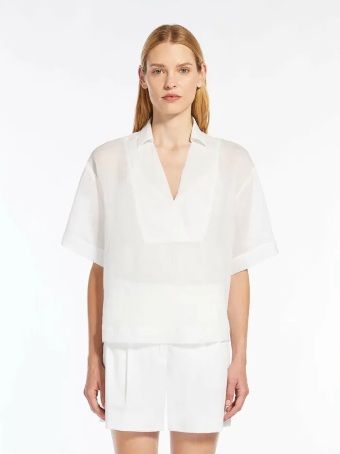 Women Max Mara Blouses Polo Tshirt In Ramie Gauze White