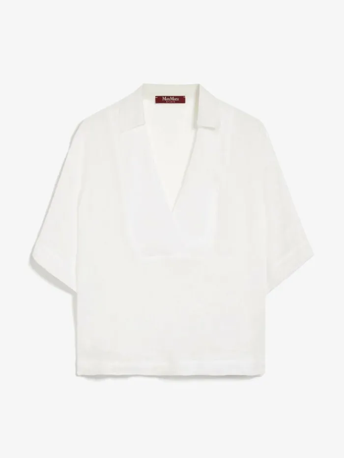 Women Max Mara Blouses Polo Tshirt In Ramie Gauze White