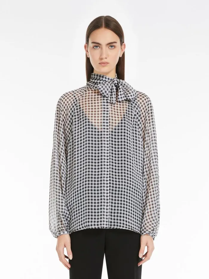 Women Max Mara Blouses Printed Silk Blouse With Bow Black
