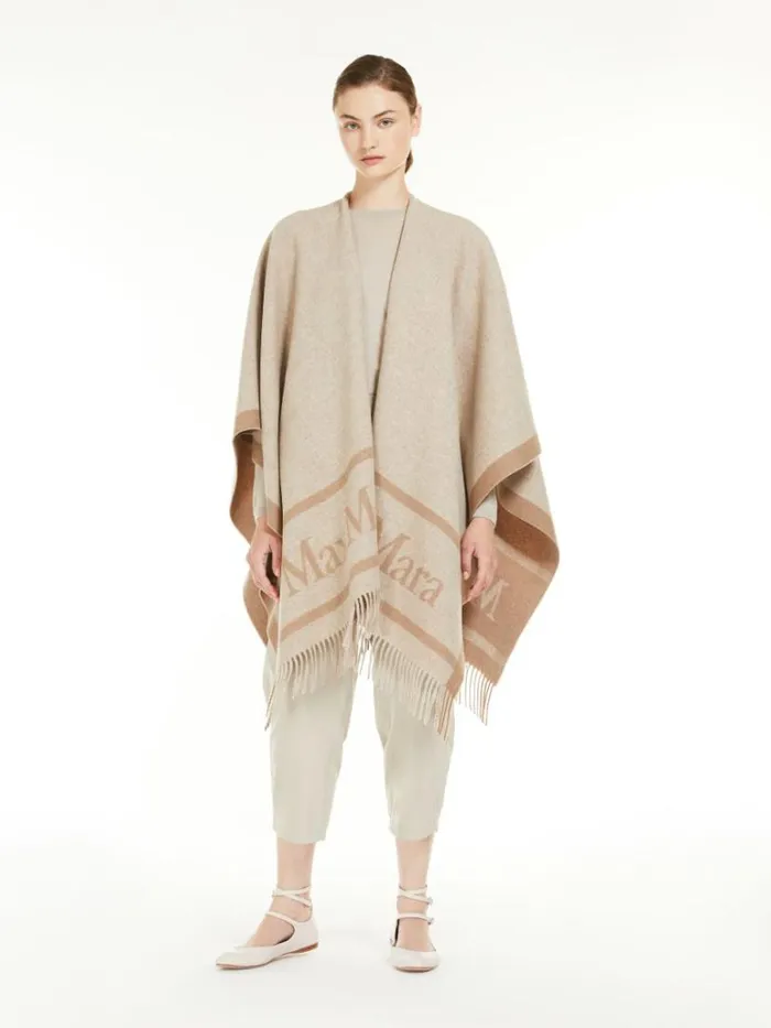 Women Max Mara Capes Jacquard Wool Poncho Sand