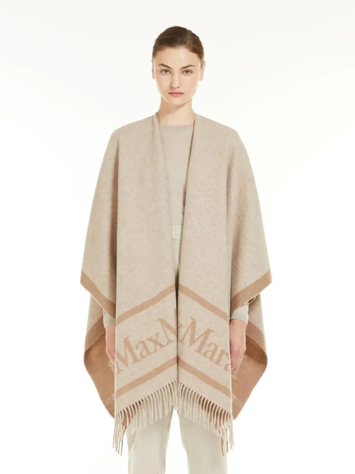 Women Max Mara Capes Jacquard Wool Poncho Sand