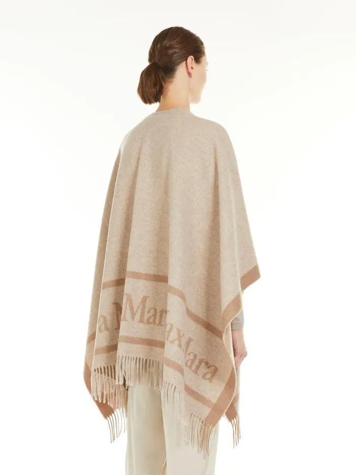 Women Max Mara Capes Jacquard Wool Poncho Sand