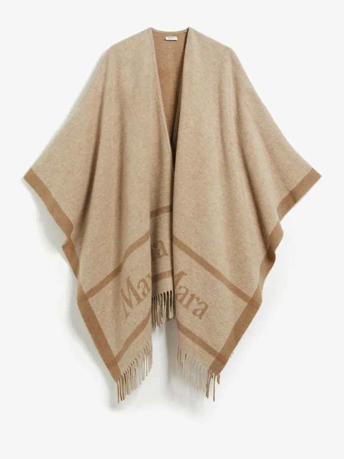 Women Max Mara Capes Jacquard Wool Poncho Sand
