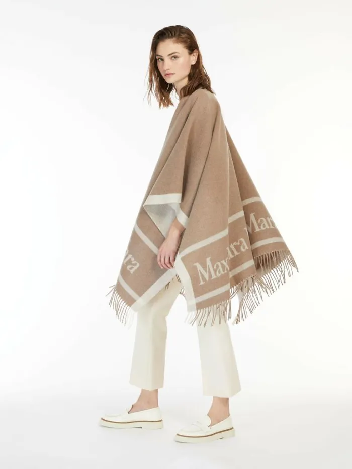 Women Max Mara Capes Wool Cloak With Fringes Turtledove