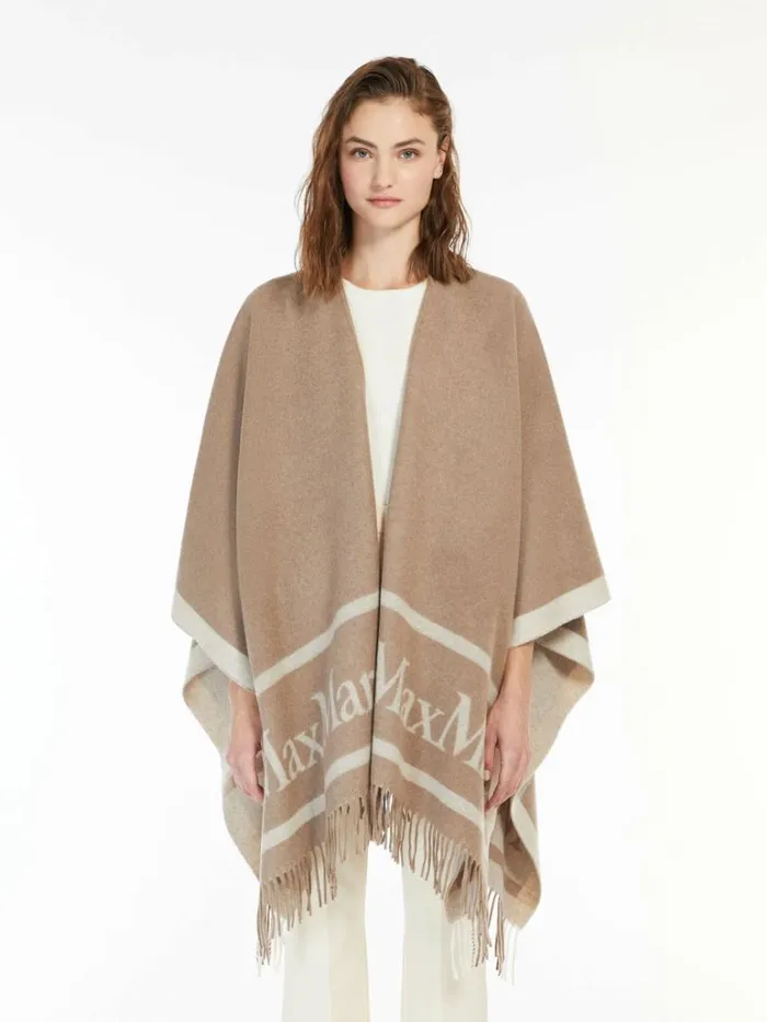 Women Max Mara Capes Wool Cloak With Fringes Turtledove